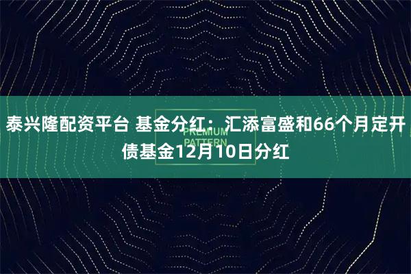 泰兴隆配资平台 基金分红:汇添富盛和66个月定开债基金12月10日分红